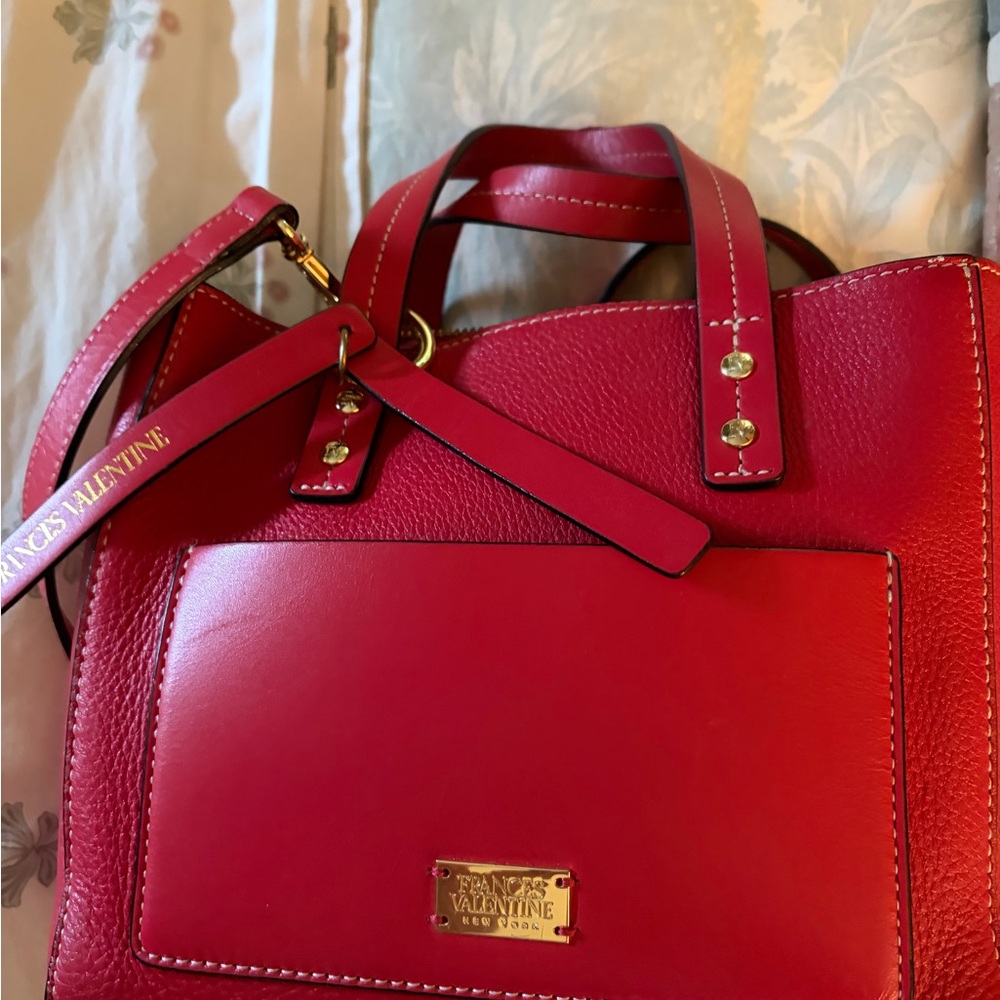 Frances Valentine Red Structured Tote/Crossbody Bag with Gold Hardware - Picture 3 of 7